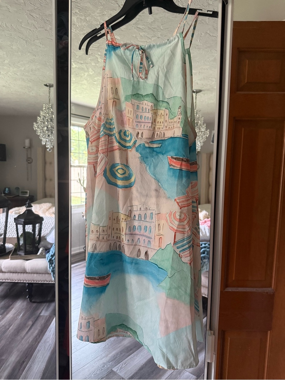 SHEIN Pastel Coastal Print Mini Slip Dress in Mint, Aqua & Coral